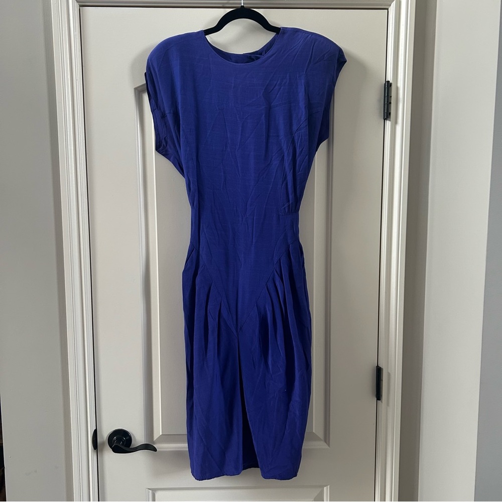 Vintage 80s Ashlee California Blue Dress with V Waist Retro, Party, Festival
